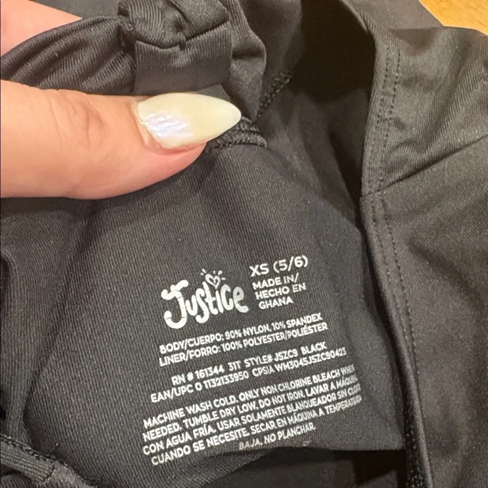 Justice Black Leotard with Logo Detail